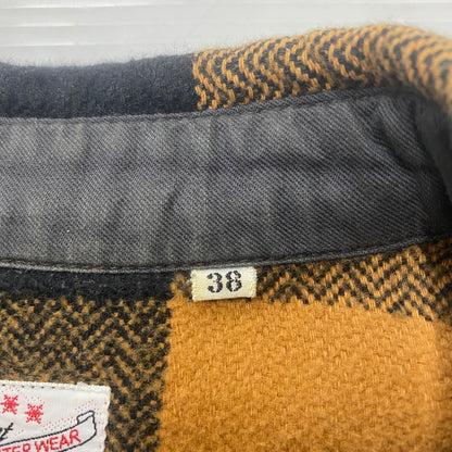【中古品】【メンズ】 THE FLAT HEAD ザフラットヘッド HERRINGBONE CHECK SHIRT ヘリンボーン チェックシャツ 長袖 トップス 145-260331-yo-03-tei サイズ：38 カラー：オレンジ(ライトブラウン) 万代Net店