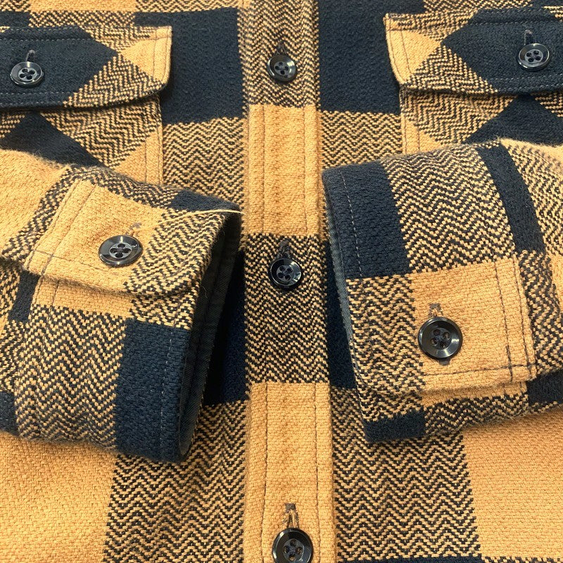 【中古品】【メンズ】 THE FLAT HEAD ザフラットヘッド HERRINGBONE CHECK SHIRT ヘリンボーン チェックシャツ 長袖 トップス 145-260331-yo-03-tei サイズ：38 カラー：オレンジ(ライトブラウン) 万代Net店