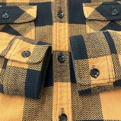 【中古品】【メンズ】 THE FLAT HEAD ザフラットヘッド HERRINGBONE CHECK SHIRT ヘリンボーン チェックシャツ 長袖 トップス 145-260331-yo-03-tei サイズ：38 カラー：オレンジ(ライトブラウン) 万代Net店