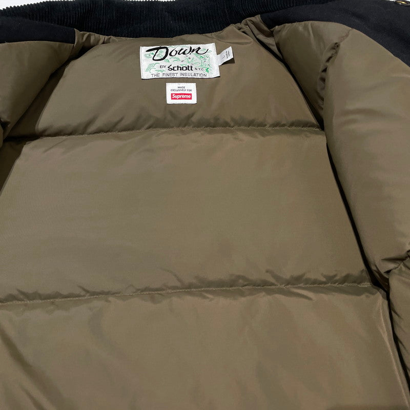 【中古品】【メンズ】 Supreme シュプリーム × SCHOTT ショット 別注 コラボ 22FW CANVAS DOWN TRUCKER JACKET キャンバス ダウン トラッカー ジャケット アウター 149-260404-yo-18-tei サイズ：L カラー：ブラック 万代Net店