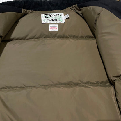 【中古品】【メンズ】 Supreme シュプリーム × SCHOTT ショット 別注 コラボ 22FW CANVAS DOWN TRUCKER JACKET キャンバス ダウン トラッカー ジャケット アウター 149-260404-yo-18-tei サイズ：L カラー：ブラック 万代Net店