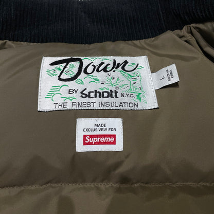 【中古品】【メンズ】 Supreme シュプリーム × SCHOTT ショット 別注 コラボ 22FW CANVAS DOWN TRUCKER JACKET キャンバス ダウン トラッカー ジャケット アウター 149-260404-yo-18-tei サイズ：L カラー：ブラック 万代Net店