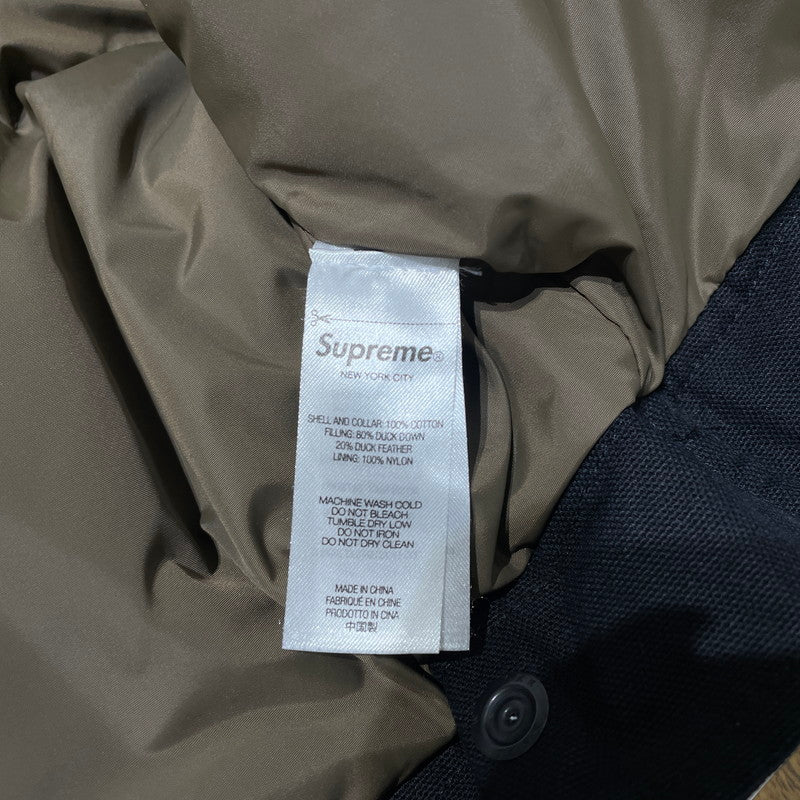 【中古品】【メンズ】 Supreme シュプリーム × SCHOTT ショット 別注 コラボ 22FW CANVAS DOWN TRUCKER JACKET キャンバス ダウン トラッカー ジャケット アウター 149-260404-yo-18-tei サイズ：L カラー：ブラック 万代Net店