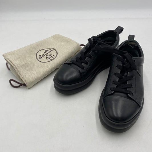 【現状渡し品】【レディース】 HERMES エルメス HAPPY H LOGO LACEUP LEATHER LOWCUT SNEAKER ハッピー Hロゴ レースアップ レザー ローカット スニーカー 靴 162-260403-ks-05-tei サイズ：36/破れ有 カラー：ブラック 万代Net店