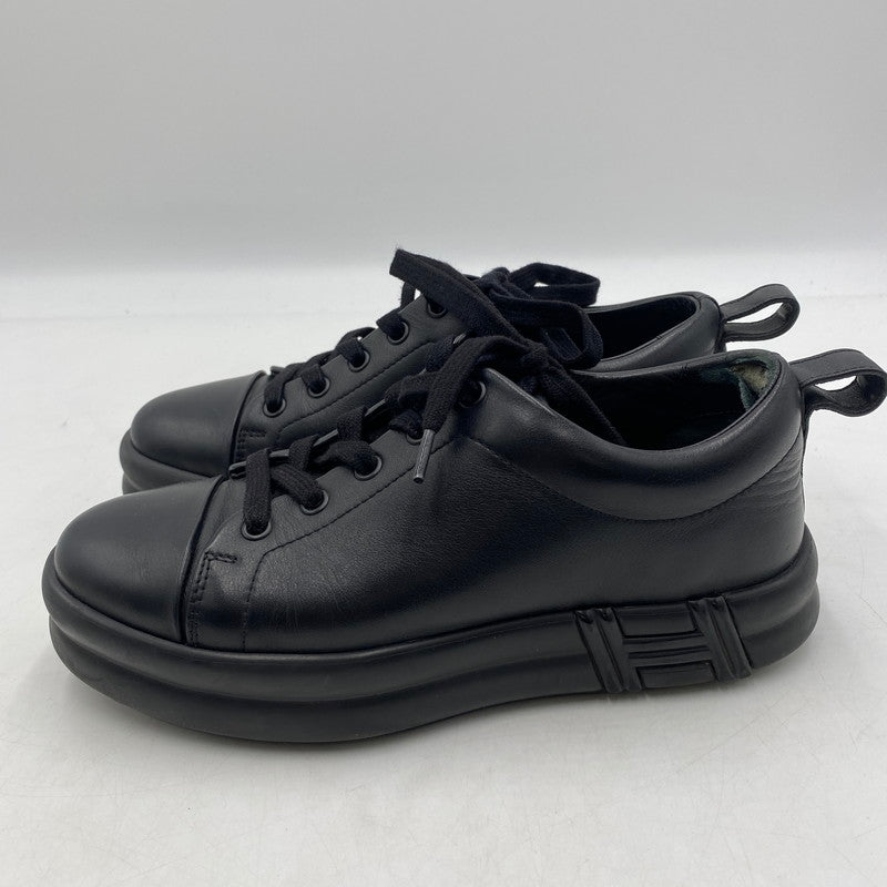 【現状渡し品】【レディース】 HERMES エルメス HAPPY H LOGO LACEUP LEATHER LOWCUT SNEAKER ハッピー Hロゴ レースアップ レザー ローカット スニーカー 靴 162-260403-ks-05-tei サイズ：36/破れ有 カラー：ブラック 万代Net店