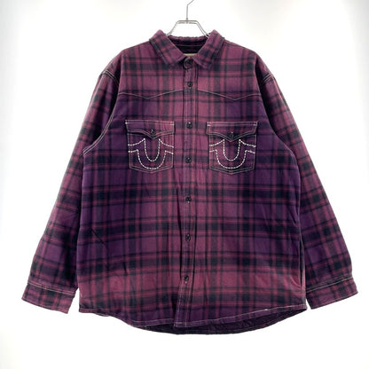 【中古品】【メンズ】 × TRUE RELIGION トゥルーレリジョン 別注 コラボ 25FW PLAID QUILTED FLANNEL SHIRT プレイド キルティング フランネル シャツ ジャケット ライトアウター 149-260404-yo-13-fuzh サイズ：XL カラー：パープル 万代Net店