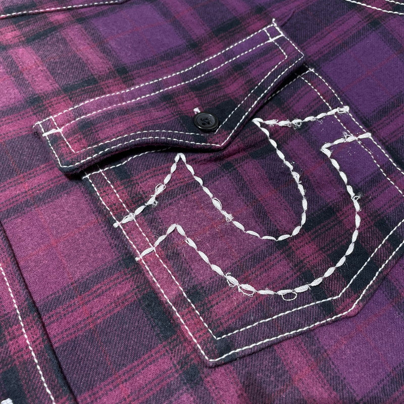 【中古品】【メンズ】 × TRUE RELIGION トゥルーレリジョン 別注 コラボ 25FW PLAID QUILTED FLANNEL SHIRT プレイド キルティング フランネル シャツ ジャケット ライトアウター 149-260404-yo-13-fuzh サイズ：XL カラー：パープル 万代Net店