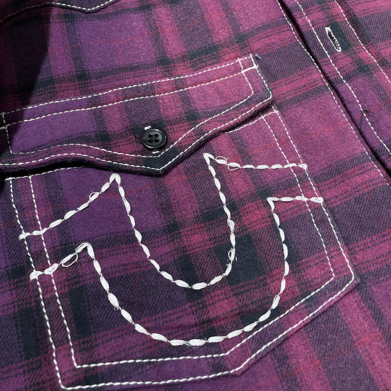 【中古品】【メンズ】 × TRUE RELIGION トゥルーレリジョン 別注 コラボ 25FW PLAID QUILTED FLANNEL SHIRT プレイド キルティング フランネル シャツ ジャケット ライトアウター 149-260404-yo-13-fuzh サイズ：XL カラー：パープル 万代Net店