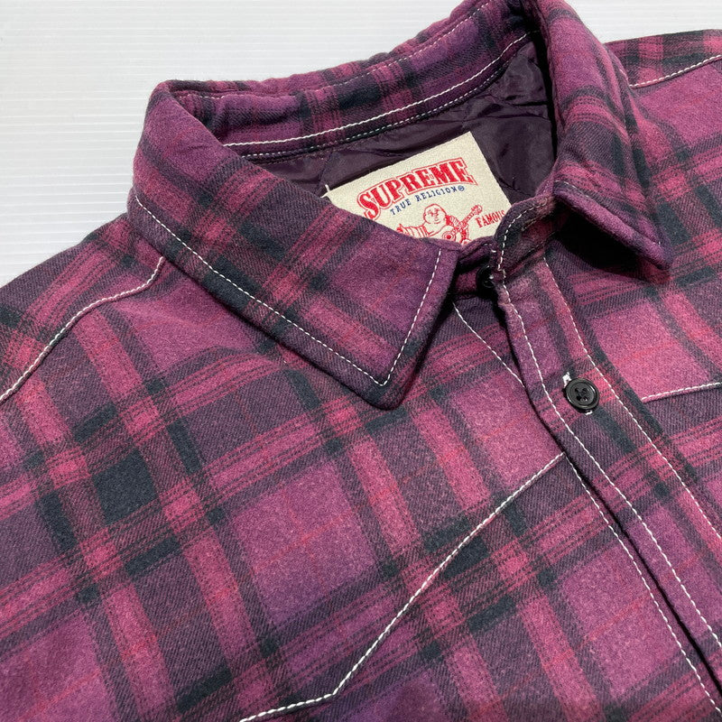 【中古品】【メンズ】 × TRUE RELIGION トゥルーレリジョン 別注 コラボ 25FW PLAID QUILTED FLANNEL SHIRT プレイド キルティング フランネル シャツ ジャケット ライトアウター 149-260404-yo-13-fuzh サイズ：XL カラー：パープル 万代Net店