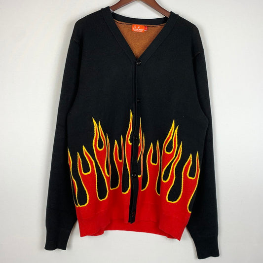 【中古品】【メンズ】 COOKMAN クックマン FLAME CARDIGAN フレイム カーディガン トップス ニット 145-260405-ko-03-tei サイズ：L カラー：ブラック 万代Net店