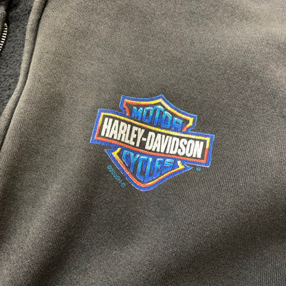 【中古品】【メンズ】 HARLEY DAVIDSON ハーレーダビッドソン 00's FLAME SLEEVE ZIP PARKA 2000年代 フレイム スリーブ ジップパーカー トップス フルジップパーカー 145-260419-ko-05-tei サイズ：XL カラー：ブラック系 万代Net店