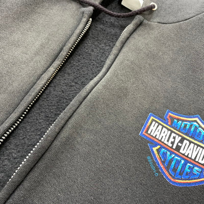 【中古品】【メンズ】 HARLEY DAVIDSON ハーレーダビッドソン 00's FLAME SLEEVE ZIP PARKA 2000年代 フレイム スリーブ ジップパーカー トップス フルジップパーカー 145-260419-ko-05-tei サイズ：XL カラー：ブラック系 万代Net店