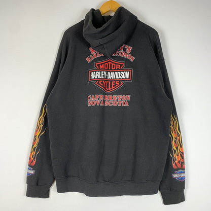 【中古品】【メンズ】 HARLEY DAVIDSON ハーレーダビッドソン 00's FLAME SLEEVE ZIP PARKA 2000年代 フレイム スリーブ ジップパーカー トップス フルジップパーカー 145-260419-ko-05-tei サイズ：XL カラー：ブラック系 万代Net店