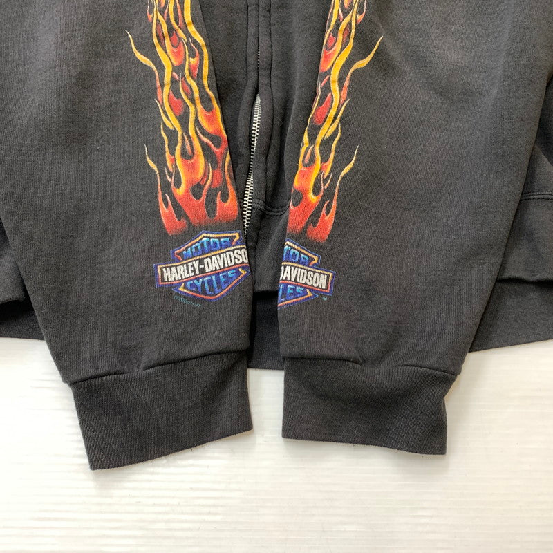 【中古品】【メンズ】 HARLEY DAVIDSON ハーレーダビッドソン 00's FLAME SLEEVE ZIP PARKA 2000年代 フレイム スリーブ ジップパーカー トップス フルジップパーカー 145-260419-ko-05-tei サイズ：XL カラー：ブラック系 万代Net店
