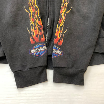 【中古品】【メンズ】 HARLEY DAVIDSON ハーレーダビッドソン 00's FLAME SLEEVE ZIP PARKA 2000年代 フレイム スリーブ ジップパーカー トップス フルジップパーカー 145-260419-ko-05-tei サイズ：XL カラー：ブラック系 万代Net店