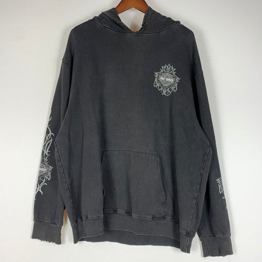 【現状渡し品】【メンズ】 HARLEY DAVIDSON ハーレーダビッドソン 00'S TRIVAL SLEEVE PULLOVER PARKA 2000年代 トライバル スリーブ プルオーバー パーカー トップス 145-260419-ko-04-tei サイズ：不明 カラー：ブラック系 万代Net店