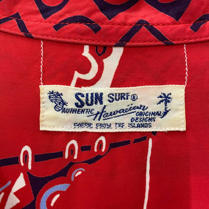 【中古品】【メンズ】 SUN SURF サンサーフ POLYNESIAN CANOE HAWAIIAN SHIRT SS38323 ポリネシアンカヌー ハワイアン シャツ 半袖 トップス 145-260415-ks-01-fuzh サイズ：S カラー：レッド 万代Net店
