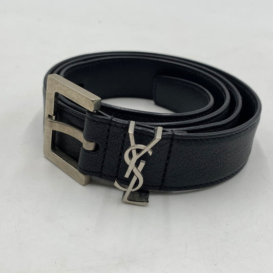 【中古品】【レディース】 SANINT LAURENT サンローラン WOMEN's CASSANDRE BELT 554465BOO0N1000 スクエアバックル モノグラム ナローベルト アクセサリー 183-260503-ko-15-tei サイズ：本体のみ カラー：ブラック 万代Net店