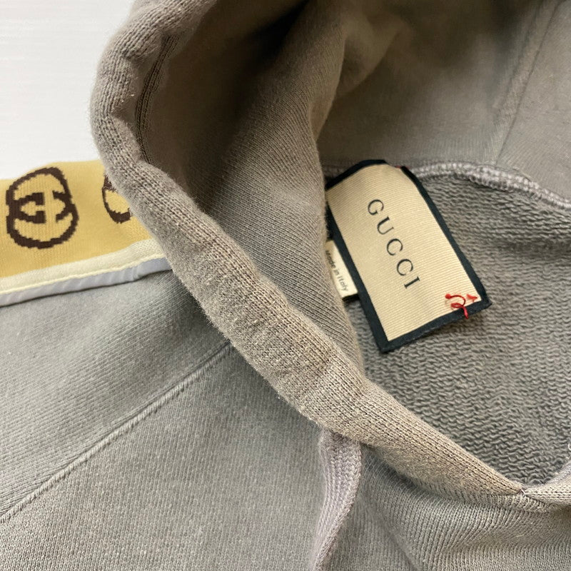 【現状渡し品】【メンズ】 GUCCI グッチ 21AW GG LINE COTTON HOODIE 596230 GGライン コットン フーディー トップス プルオーバーパーカー 141-260413-ks-13-tei サイズ：1 カラー：グレー 万代Net店