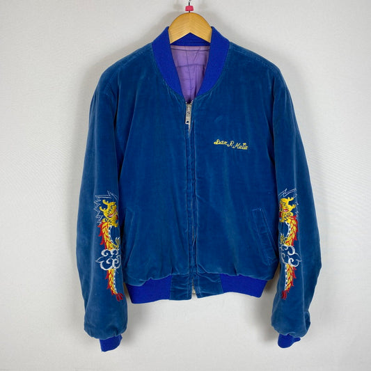 【中古品】【メンズ】 USED 70's VELOUR STADIUM JACKET VINTAGE 70年代 ベロア スタジアムジャケット アウター ヴィンテージ スーベニアジャケット 145-260418-ks-05-tei サイズ：表記サイズ無し カラー：ブルー 万代Net店