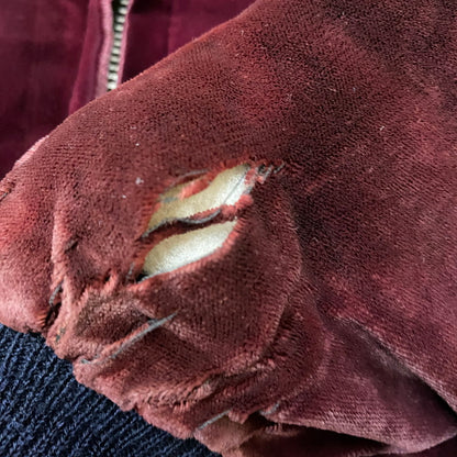 【ジャンク品】【メンズ】 USED 50's VELOUR STADIUM JACKET VINTAGE 50年代 ベロア スタジアム ジャケット アウター ヴィンテージ スーベニアジャケット 145-260418-ks-06-tei サイズ：表記サイズ無し カラー：ボルドー 万代Net店