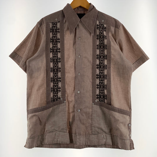 【現状渡し品】【メンズ】 GUAYABERA グァジャベーラ CUBAN SHIRT VINTAGE キューバシャツ 半袖 トップス ヴィンテージ 145-260716-ko-09-tei サイズ：M カラー：茶/紫系 万代Net店