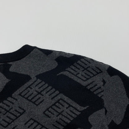 【中古品】【メンズ】 GAKKIN ガッキン × BUDSPOOL バッズプール 別注 コラボ JACQUARD SWEATER 花罰 ジャガードセーター 長袖 トップス ニット 147-260417-yo-08-tei サイズ：L カラー：ブラック/グレー 万代Net店