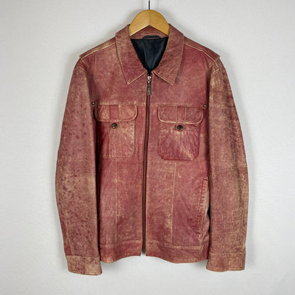 【現状渡し品】【メンズ】 BARASSI バラシ LAMB LEATHER JACKET ラム レザー ジャケット ライトアウター 147-260418-ks-13-tei サイズ：48 カラー：レッド 万代Net店