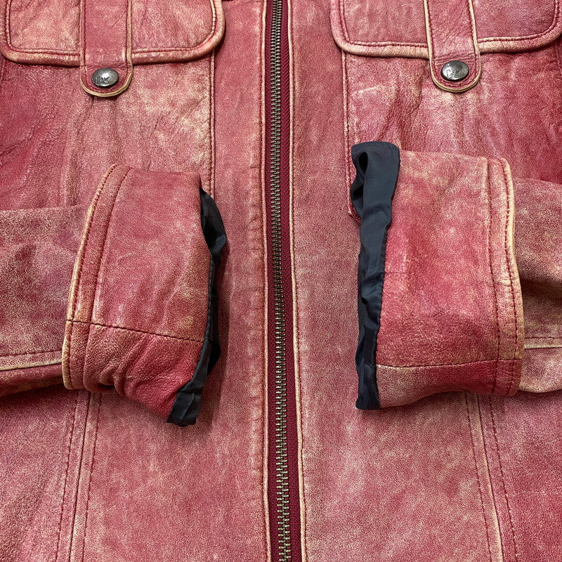 【現状渡し品】【メンズ】 BARASSI バラシ LAMB LEATHER JACKET ラム レザー ジャケット ライトアウター 147-260418-ks-13-tei サイズ：48 カラー：レッド 万代Net店