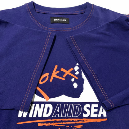 【中古品】【メンズ】 WINDANDSEA ウィンダンシー × ROKX ロックス 別注 コラボ FRONT LOGO TEE WDS-C-ROK-24-Q3-06 フロントロゴ Tシャツ 半袖 トップス 142-260703-yo-11-tei サイズ：M カラー：ネイビー 万代Net店