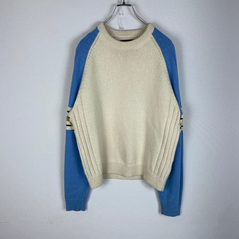 【中古品】【メンズ】 STRIPE RAGLAN CREW 117290 ストライプ ラグラン クルー トップス ニット 142-260420-KS-15-tei サイズ：S/※汚れ有 カラー：ベージュ×ブルー 万代Net店