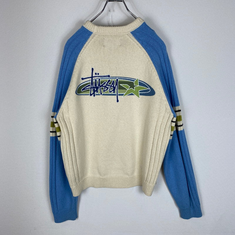 【中古品】【メンズ】 STRIPE RAGLAN CREW 117290 ストライプ ラグラン クルー トップス ニット 142-260420-KS-15-tei サイズ：S/※汚れ有 カラー：ベージュ×ブルー 万代Net店