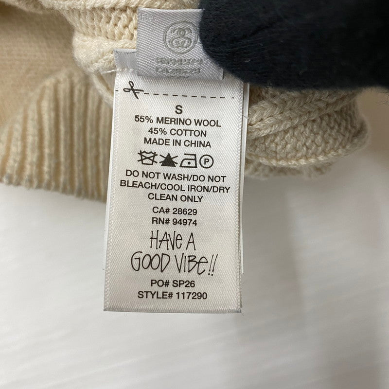【中古品】【メンズ】 STRIPE RAGLAN CREW 117290 ストライプ ラグラン クルー トップス ニット 142-260420-KS-15-tei サイズ：S/※汚れ有 カラー：ベージュ×ブルー 万代Net店