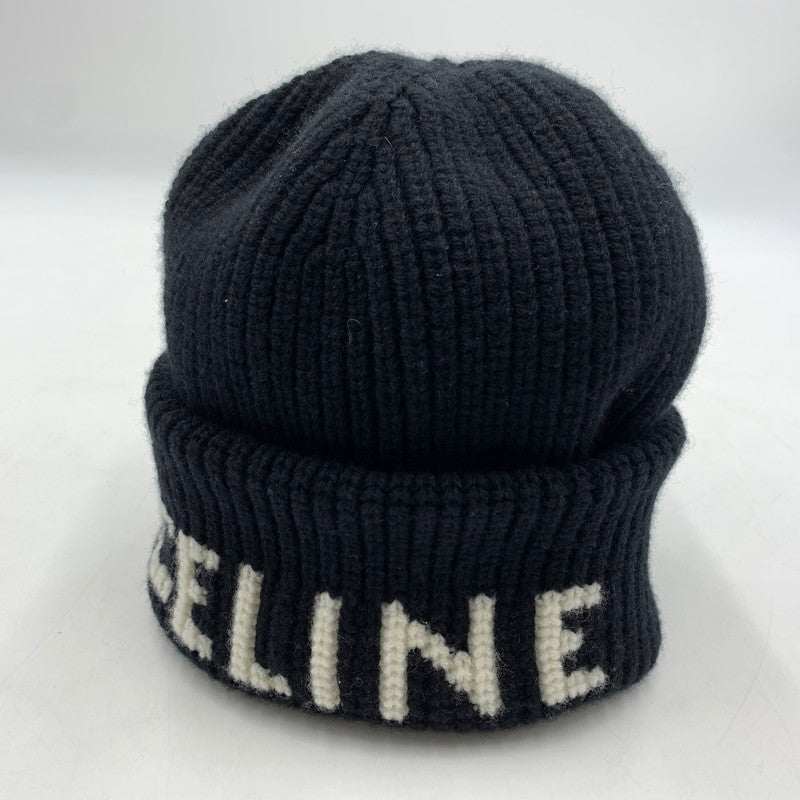 【中古品】【メンズ】 CELINE セリーヌ LOGO KNIT CAP AA0H92I93 ロゴ ニット キャップ 帽子 カシミヤ混ウール 183-260522-ko-01-tei サイズ：TU カラー：ブラック 万代Net店
