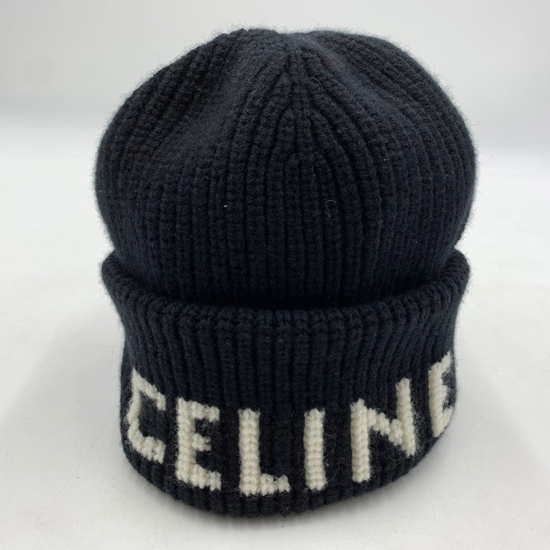 【中古品】【メンズ】 CELINE セリーヌ LOGO KNIT CAP AA0H92I93 ロゴ ニット キャップ 帽子 カシミヤ混ウール 183-260522-ko-01-tei サイズ：TU カラー：ブラック 万代Net店