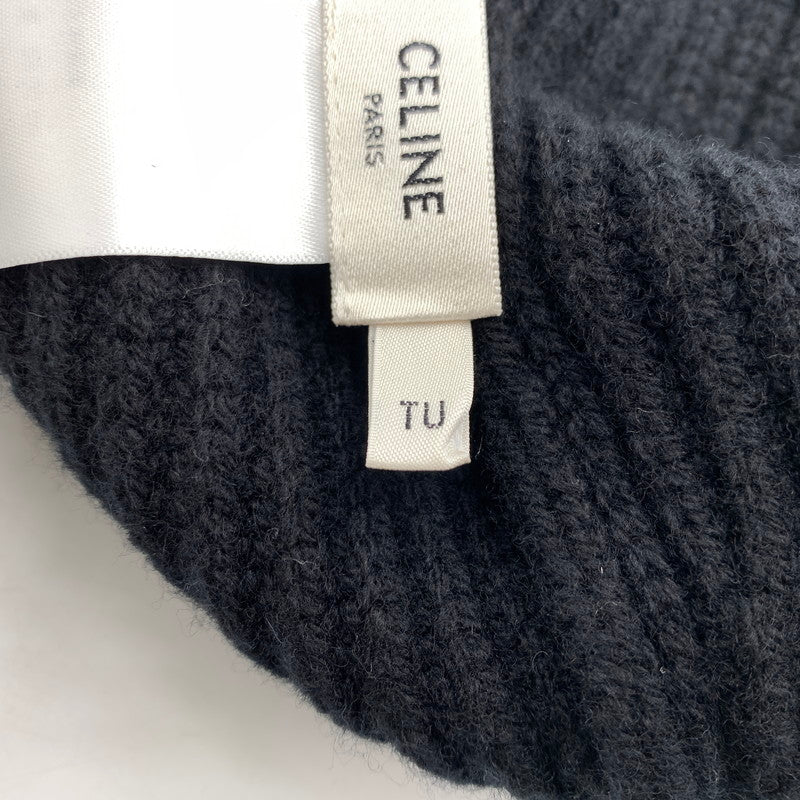 【中古品】【メンズ】 CELINE セリーヌ LOGO KNIT CAP AA0H92I93 ロゴ ニット キャップ 帽子 カシミヤ混ウール 183-260522-ko-01-tei サイズ：TU カラー：ブラック 万代Net店