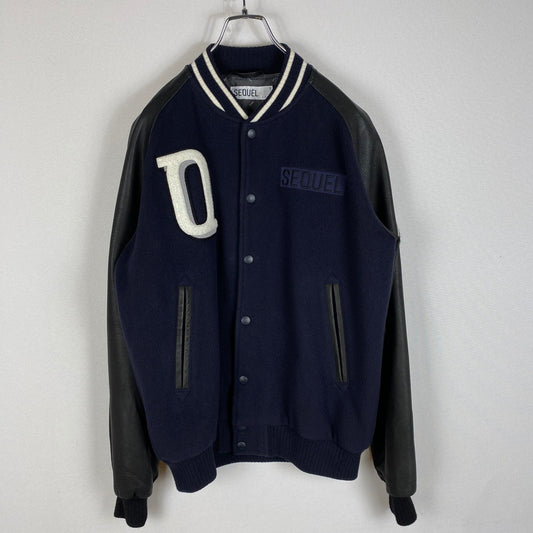 【中古品】【メンズ】 SEQUEL シークエル LEATHER STUDIUM JACKET レザー スタジアム ジャケット ライトアウター スタジャン 142-260422-ks-09-tei サイズ：M カラー：ネイビー 万代Net店