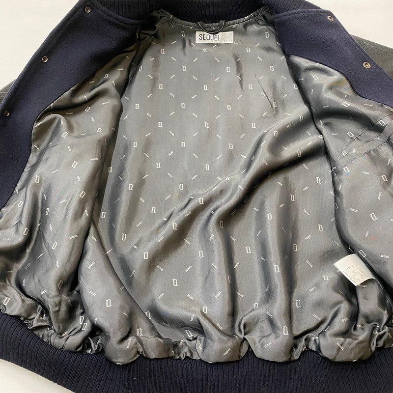【中古品】【メンズ】 SEQUEL シークエル LEATHER STUDIUM JACKET レザー スタジアム ジャケット ライトアウター スタジャン 142-260422-ks-09-tei サイズ：M カラー：ネイビー 万代Net店