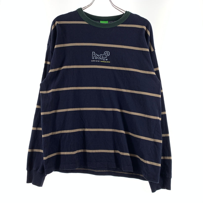 【中古品】【メンズ】 HUF ハフ DROP OUT STRIPE CREW ドロップ アウト ストライプ クルー Tシャツ 長袖 トップス 142-260720-ko-07-tei サイズ：M カラー：ネイビー 万代Net店