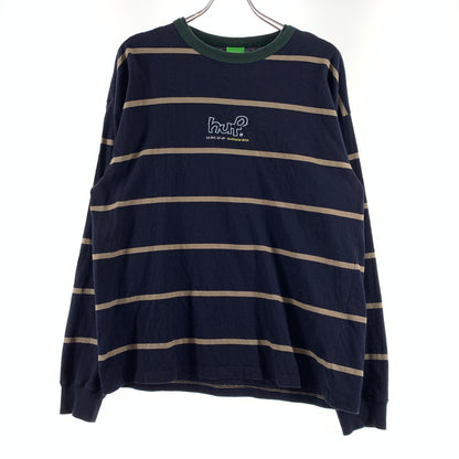 【中古品】【メンズ】 HUF ハフ DROP OUT STRIPE CREW ドロップ アウト ストライプ クルー Tシャツ 長袖 トップス 142-260720-ko-07-tei サイズ：M カラー：ネイビー 万代Net店