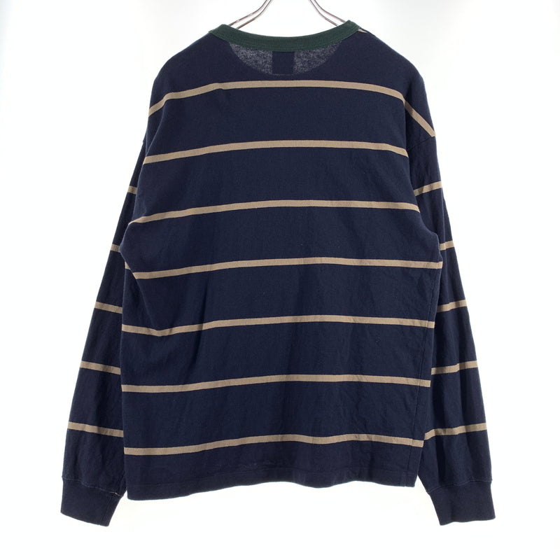 【中古品】【メンズ】 HUF ハフ DROP OUT STRIPE CREW ドロップ アウト ストライプ クルー Tシャツ 長袖 トップス 142-260720-ko-07-tei サイズ：M カラー：ネイビー 万代Net店