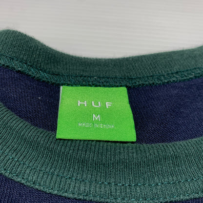【中古品】【メンズ】 HUF ハフ DROP OUT STRIPE CREW ドロップ アウト ストライプ クルー Tシャツ 長袖 トップス 142-260720-ko-07-tei サイズ：M カラー：ネイビー 万代Net店
