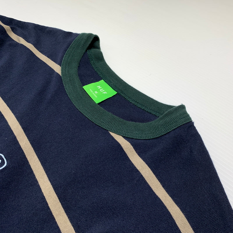 【中古品】【メンズ】 HUF ハフ DROP OUT STRIPE CREW ドロップ アウト ストライプ クルー Tシャツ 長袖 トップス 142-260720-ko-07-tei サイズ：M カラー：ネイビー 万代Net店