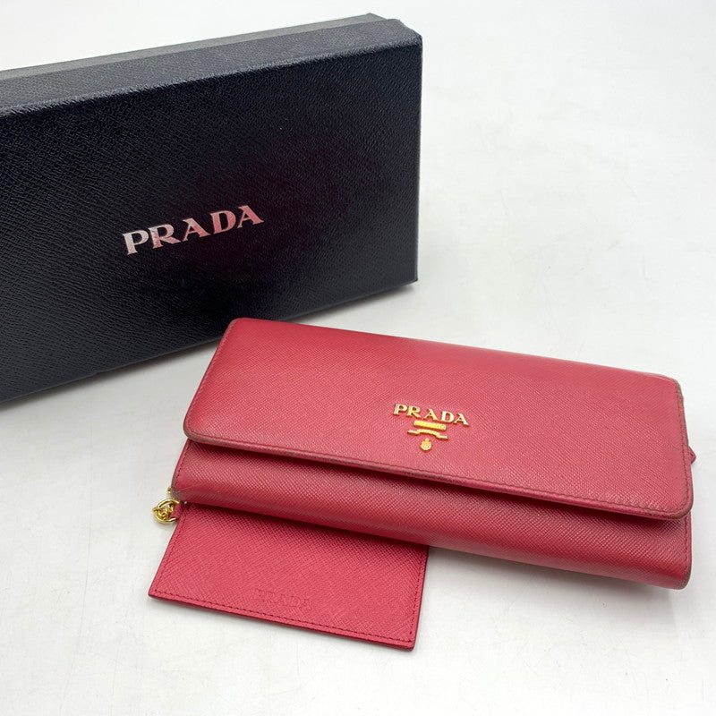 【現状渡し品】【レディース】 PRADA プラダ サフィアーノ レザー ウォレット 長財布 ロングウォレット 181-260503-ko-07-tei カラー：ピンク 万代Net店