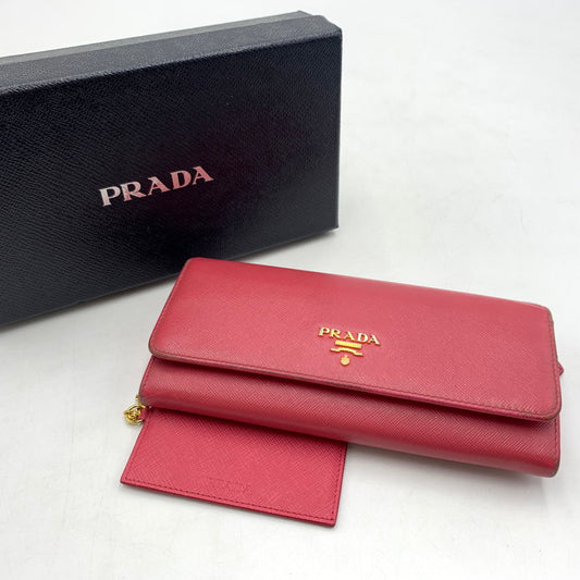 【現状渡し品】【レディース】 PRADA プラダ サフィアーノ レザー ウォレット 長財布 ロングウォレット 181-260503-ko-07-tei カラー：ピンク 万代Net店