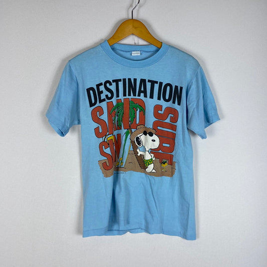 【中古品】【メンズ】 ARTEX アルテックス 80's DESTINATION SAND SUN SURF SNOOPY TEE VINTAGE 80年代 ディスティネーション サンド サン サーフ スヌーピー Tシャツ 半袖 トップス 145-260424-ks-08-tei サイズ：M カラー：ブルー 万代Net店
