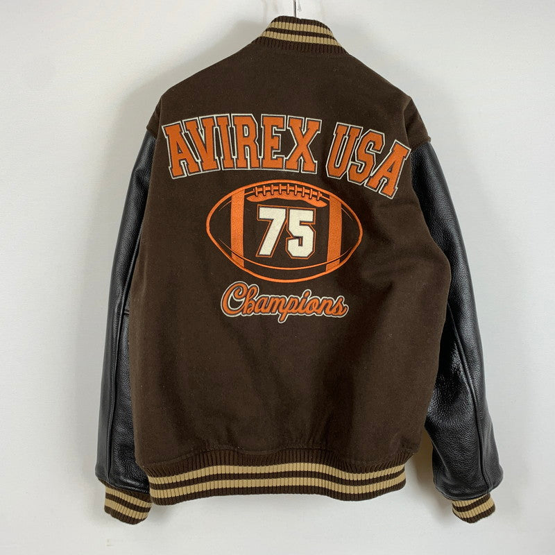 【中古品】【メンズ】 AVIREX アヴィレックス × SKOOKUM スクーカム 別注 コラボ VARSITY JACKET 6112166 バーシティ ジャケット アウター レザー スタジャン 142-260429-ko-06-tei サイズ：L カラー：ブラウン 万代Net店