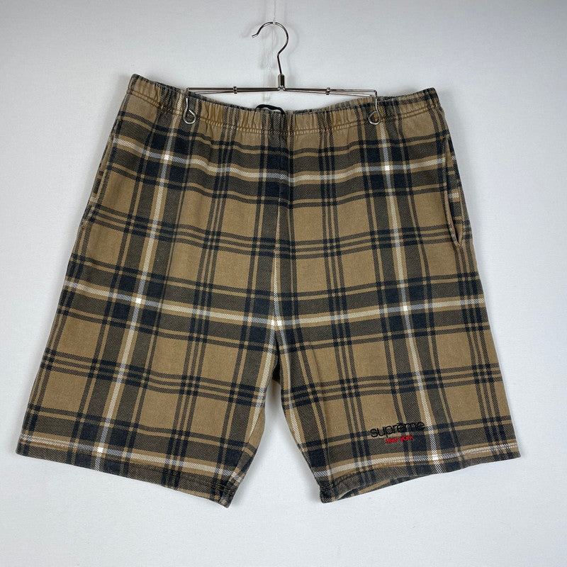 【中古品】【メンズ】 Supreme シュプリーム 21SS PLAID SWEAT SHORT プレイド スウェット ショーツ ボトムス ハーフパンツ ショートパンツ 149-260502-yo-07-tei サイズ：XL カラー：ブラウン 万代Net店