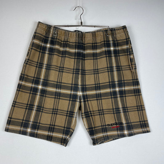 【中古品】【メンズ】 Supreme シュプリーム 21SS PLAID SWEAT SHORT プレイド スウェット ショーツ ボトムス ハーフパンツ ショートパンツ 149-260502-yo-07-tei サイズ：XL カラー：ブラウン 万代Net店