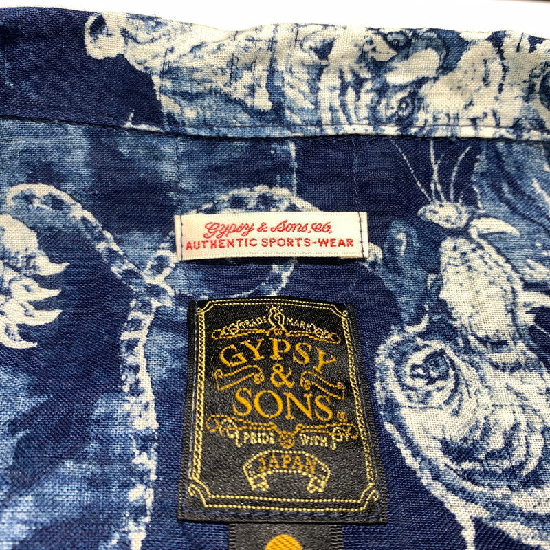 【中古品】【メンズ】 GYPSY＆SONS ジプシーアンドサンズ INDIGO HUNDLED TIGER SHIRTS GS2449926A インディゴ 百虎 シャツ 半袖 トップス 140-260615-yo-13-tei サイズ：03 カラー：ブルー 万代Net店